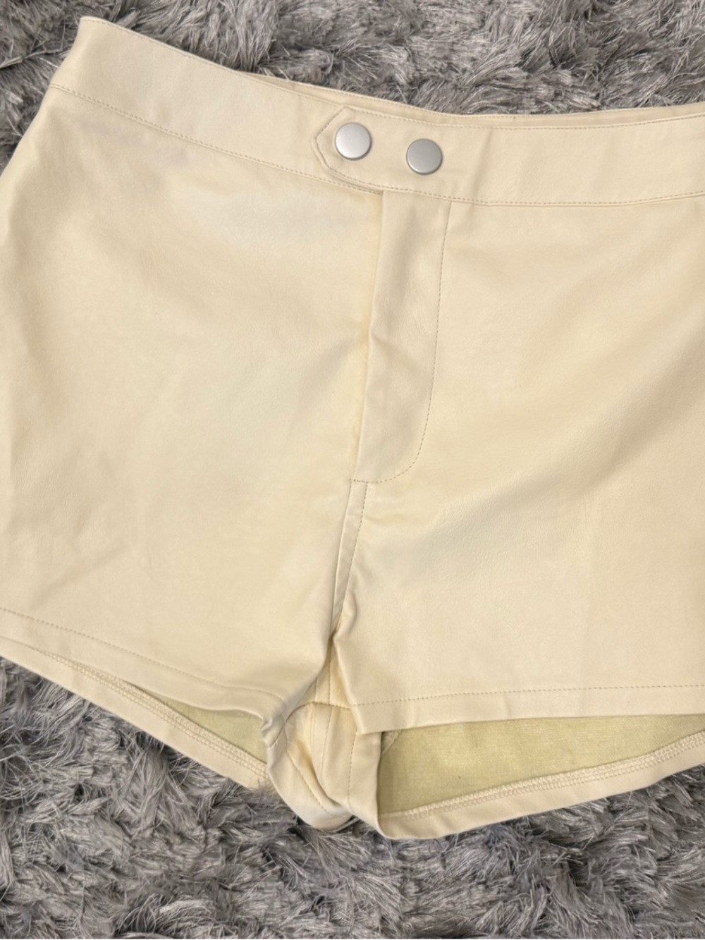 superdown Cream High-Waist Faux Leather Shorts